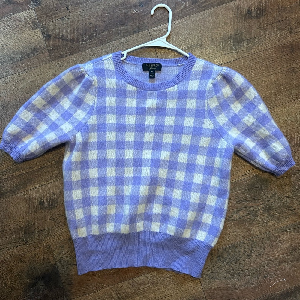 Purple and Cream Checkered Sweater